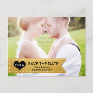 Carte Postale Faire-part PHOTO Gold Foil Bannière Chic ENREGISTRER LA DATE
