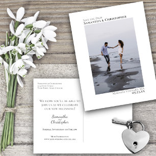 Carte Postale Faire-part Photo Mariage Minimaliste Blanc Enregistrer La Dat