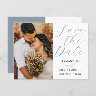 Carte Postale Faire-part Photo moderne Dusty Blue Save the Date Mariage