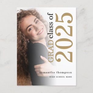 Carte Postale Faire-part Photo moderne Gold Black 2023 Graduation