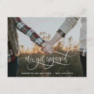 Carte Postale Faire-part Photo, Nous sommes fiancés Calligraphie blanche Fi