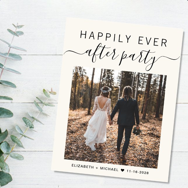 Carte Postale Faire-part Photo QR Code de réception de mariage pour vivre h (An chic Happily Ever After Party postcard invitation for your wedding celebration)