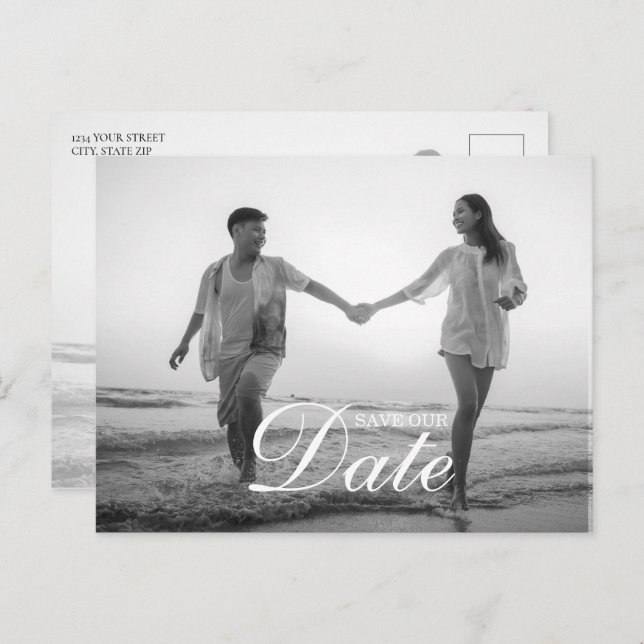 Carte Postale Faire-part Photo simple et moderne de superposition de script (Devant / Derrière)