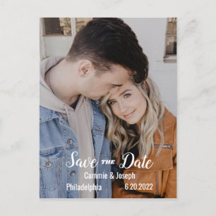 Carte Postale Faire-part Photo simple moderne BW Texte Mariage Enregistrer