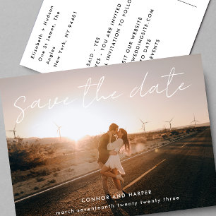 Carte Postale Faire-part Photo Simple Moderne Texte Blanc Enregistrer La Da