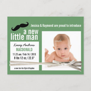 Carte Postale Faire-part Photo verte New Little Man