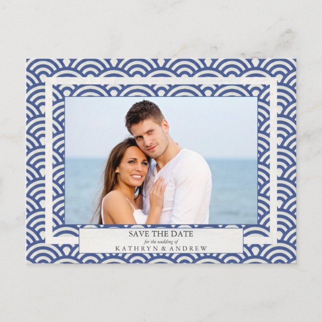 Carte Postale Faire-part Photographie de save the date avec vagues Seigaiha (Devant)