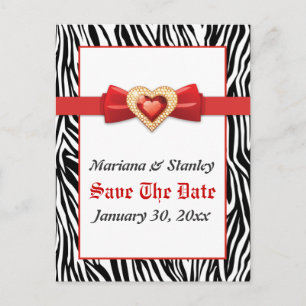 Carte Postale Faire-part Photographie noir blanc zèbre, bijou rouge Enregis