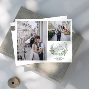Carte Postale Faire-part Photos de mariage Greenery Just Married