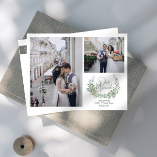 Carte Postale Faire-part Photos de mariage Greenery Just Married