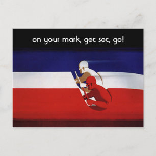 Carte Postale Faire-part Pilotes de voitures de course Patriotique vintage,