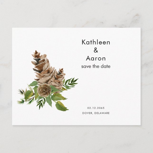 Carte Postale Faire-part Pine Cones Site Mariage Enregistrer la Date II (Devant)