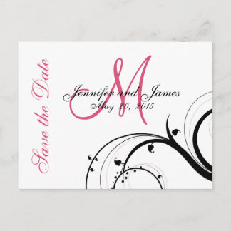 Carte Postale Faire-part Pink, Black, White Swirls Enregistrer la date Cart