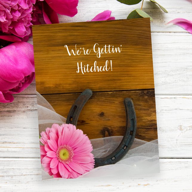 Carte Postale Faire-part Pink Daisy Horseshoe Western Wedding Enregistrer l (Créateur téléchargé)