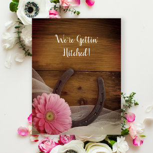 Carte Postale Faire-part Pink Daisy Horseshoe Western Wedding Enregistrer l