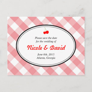 Carte Postale Faire-part Pink en vichy pays cerise rustique enregistrer la