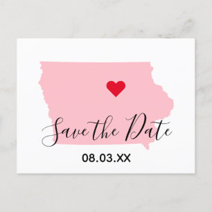 Carte Postale Faire-part Pink Iowa Red Heart Enregistrer la date