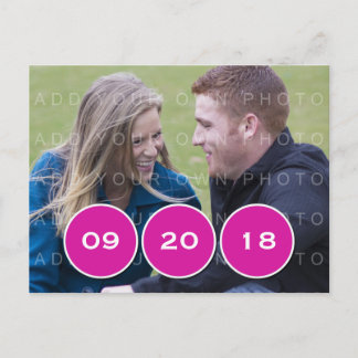 Carte Postale Faire-part Pink Modern Circles Photo Enregistrer la date Cart