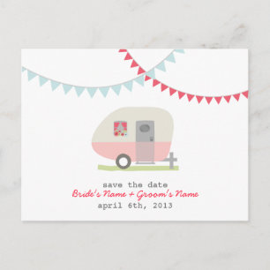 Carte Postale Faire-part Pink Retro Trailer Wedding Enregistrer La Date Car