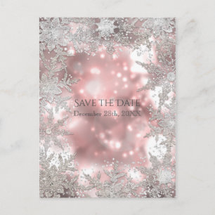 Carte Postale Faire-part Pink Silver Winter Wonderland Snowflake Event