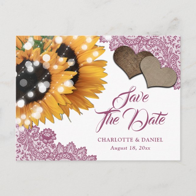 Carte Postale Faire-part Pink Sunflower Wedding Save The Date Postcard (Devant)