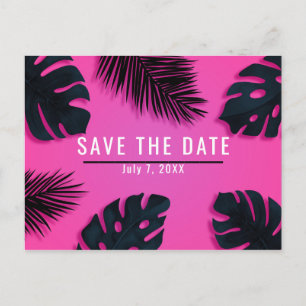 Carte Postale Faire-part Pink Tropical Palm Feuille Party Enregistrer la da