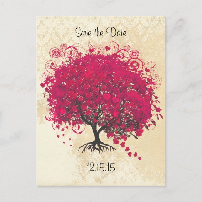 Carte Postale Faire-part Pink Yarrow Heart Leaf Tree Wedding Enregistrer La (Devant)