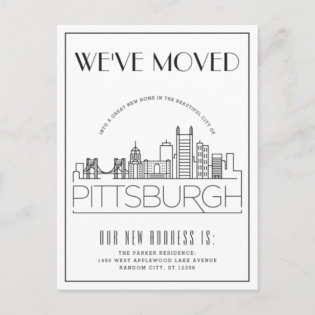 Carte Postale Faire-part Pittsburgh Moderne Deco | Changement d'adresse (Devant)