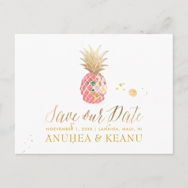 Carte Postale Faire-part PixDezines Aloha Ananas/Rose/Enregistrer la date (Devant)