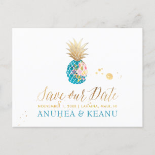 Carte Postale Faire-part PixDezines Aloha Ananas/Turquoise/Enregistrer la d
