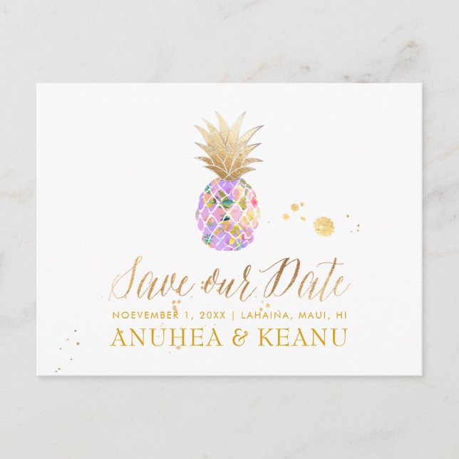 Carte Postale Faire-part PixDezines Aloha Ananas/Violet/Faire-part de maria (Devant)
