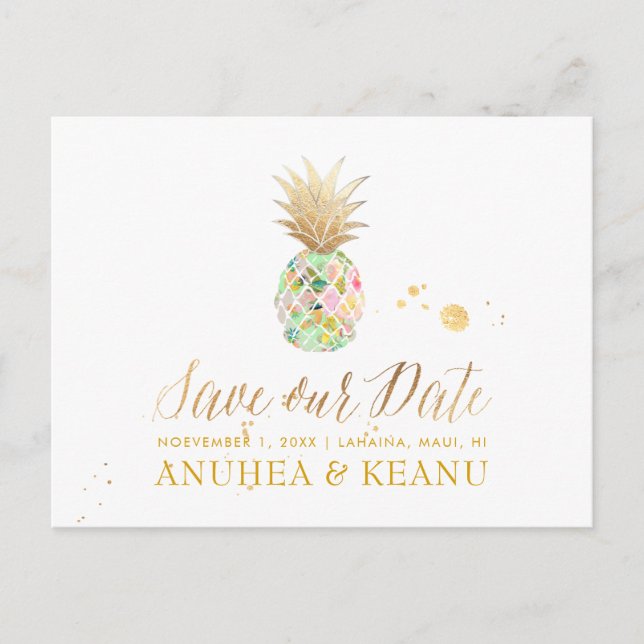 Carte Postale Faire-part PixDezines Aloha Pineapple/Mint/Save Date (Devant)