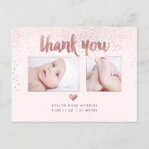 Carte Postale Faire-part PixDezines Baby shower Merci/Faux Rose Gold