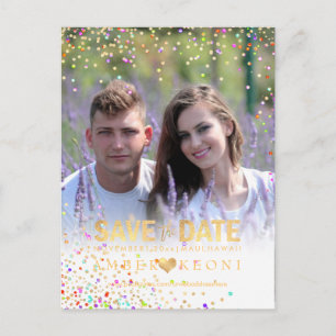 Carte Postale Faire-part PixDezines Confetti+Faux Gold Enregistrer la date