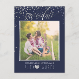 Carte Postale Faire-part PixDezines Économisez la date/Faux Confettis Argen