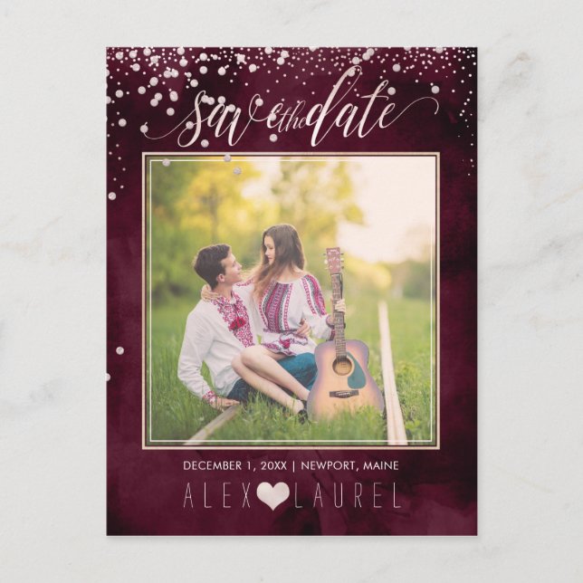 Carte Postale Faire-part PixDezines Enregistrer la date/Confetti rose vif (Devant)