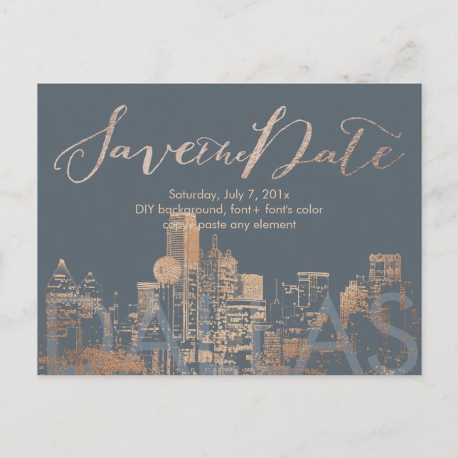 Carte Postale Faire-part PixDezines/Enregistrer la date/Rose Gold/ Skyline  (Devant)