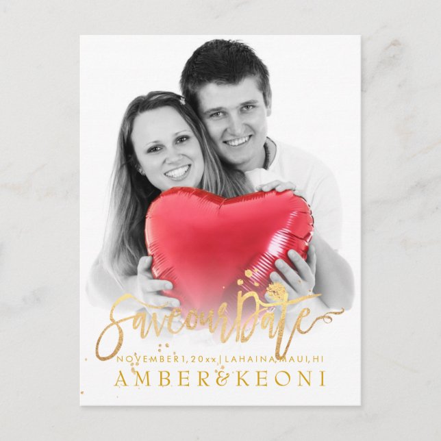 Carte Postale Faire-part PixDezines Enregistrer la date/stylish Faux Gold S (Devant)