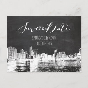 Carte Postale Faire-part PixDezines/Enregistrer la date/tableau noir/Chicag