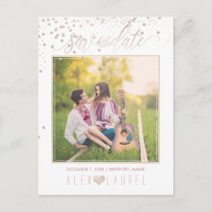 Carte Postale Faire-part PixDezines Enregistrez la date/Confettis rose blus