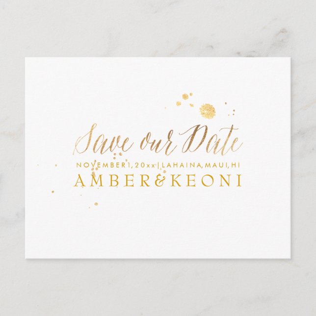 Carte Postale Faire-part PixDezines Enregistrez la date / Écriture dorée fa (Devant)