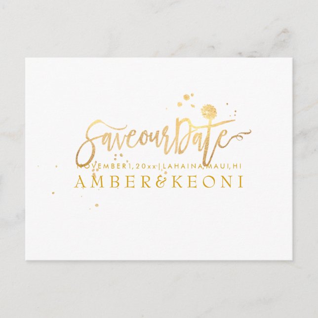 Carte Postale Faire-part PixDezines Enregistrez la Date/Écriture Fausse Or  (Devant)