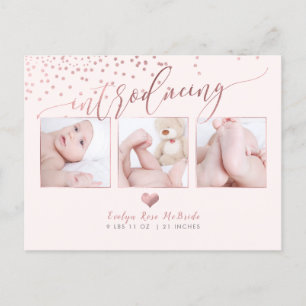 Carte Postale Faire-part PixDezines Faux Rose Gold Confetti/Birth Annonce