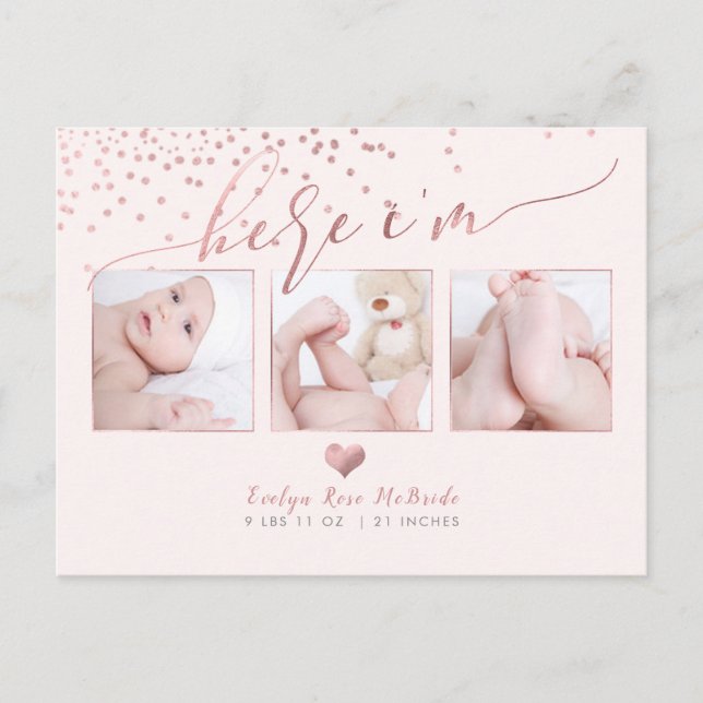 Carte Postale Faire-part PixDezines Faux Rose Gold Confetti/Faire Annoncer  (Devant)