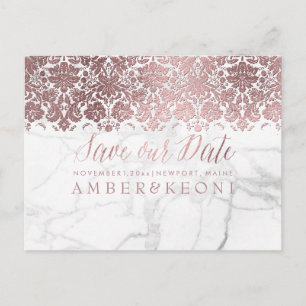 Carte Postale Faire-part PixDezines Faux Rose Gold/Lace+Marbre/Save Date