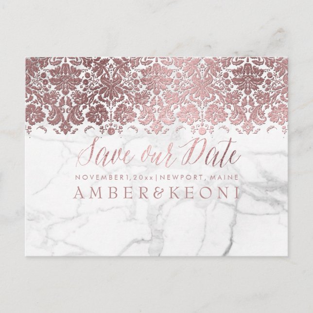 Carte Postale Faire-part PixDezines Faux Rose Gold/Lace+Marbre/Save Date (Devant)