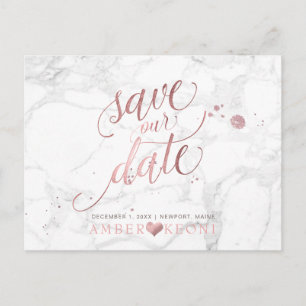 Carte Postale Faire-part PixDezines Faux Rose Gold/Marbre/Sauvons notre dat