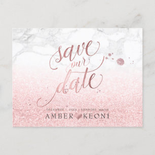Carte Postale Faire-part PixDezines Faux Rose Or/ Marbre/Sauvons notre date