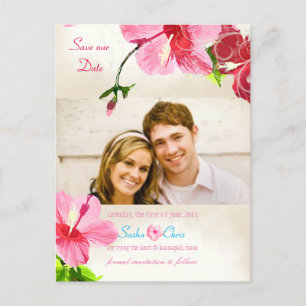 Carte Postale Faire-part PixDezines hibiscus rose/rouge/enregistrer la date