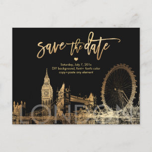 Carte Postale Faire-part PixDezines/LONDRES Enregistrer la date/Faux Gold
